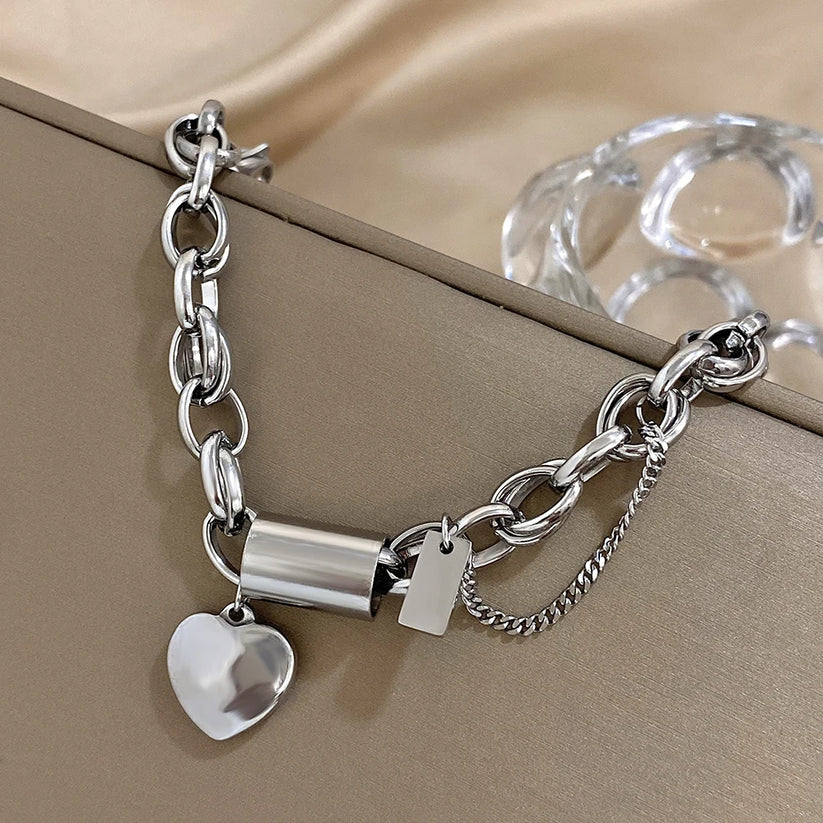 Bracciale spesso Heartened | Oro bianco