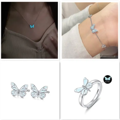 Set Collana e Bracciale Farfalla Blu Luminosa