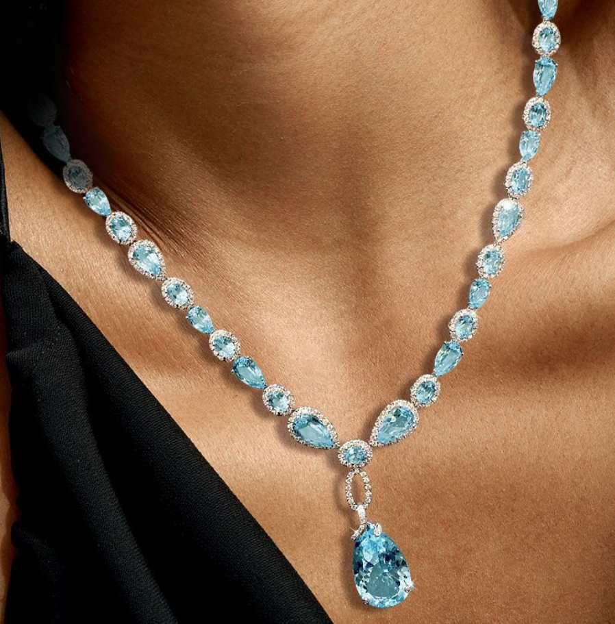 Set Gioielli con Zaffiro Acquamarina Taglio Pera – Collana & Orecchini