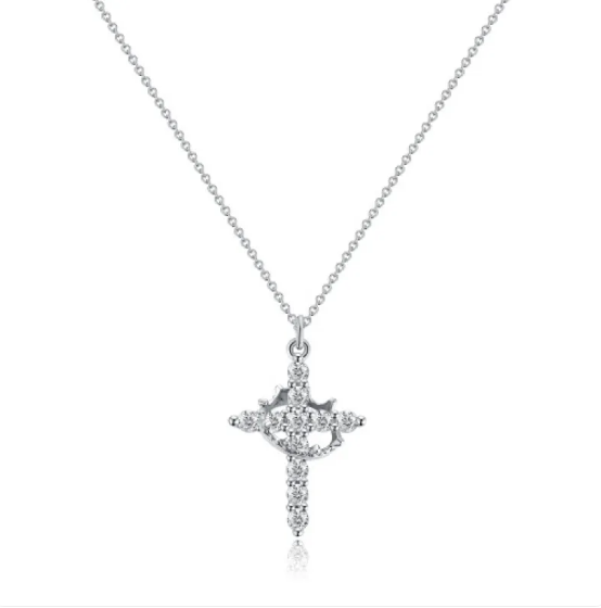 Collana Croce con Corona di Diamanti