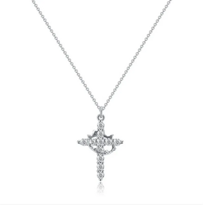 Collana Croce con Corona di Diamanti