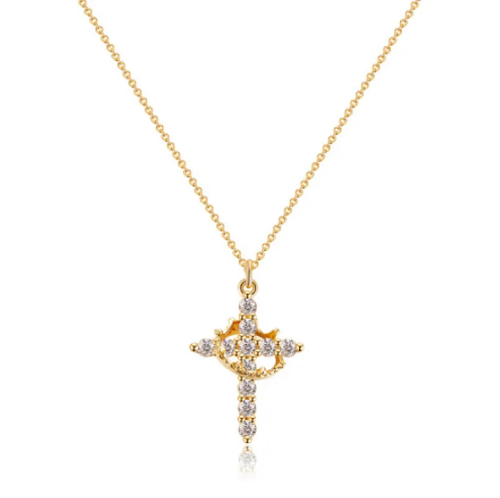 Collana Croce con Corona di Diamanti