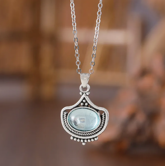 Set Collana e Orecchini con Pietra Ovale Blu Vintage