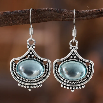 Set Collana e Orecchini con Pietra Ovale Blu Vintage
