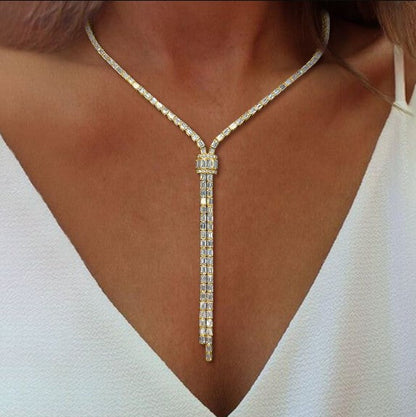 Collana Lariat con Zaffiro Bianco Taglio Baguette Dorato