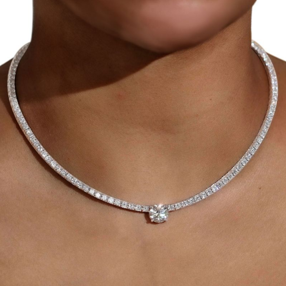 Collana da Sposa con Zaffiro Bianco Taglio Rotondo