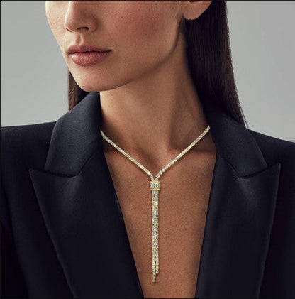 Collana Lariat con Zaffiro Bianco Taglio Baguette Dorato