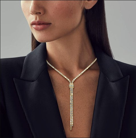 Collana Lariat con Zaffiro Bianco Taglio Baguette Dorato