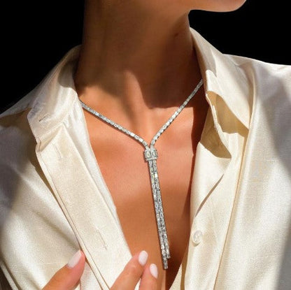 Collana Lariat con Zaffiro Bianco Taglio Baguette