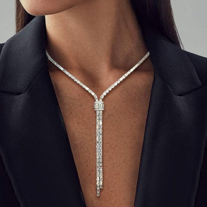Collana Lariat con Zaffiro Bianco Taglio Baguette