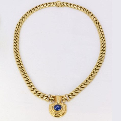 Collana Vintage con Zaffiro Blu Ovale Dorato