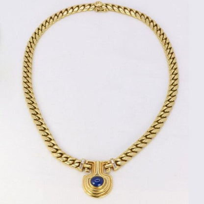 Collana Vintage con Zaffiro Blu Ovale Dorato