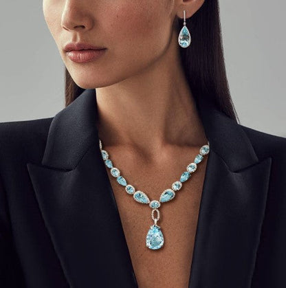 Set Gioielli con Zaffiro Acquamarina Taglio Pera – Collana & Orecchini