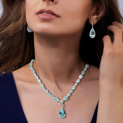 Set Gioielli con Zaffiro Acquamarina Taglio Pera – Collana & Orecchini