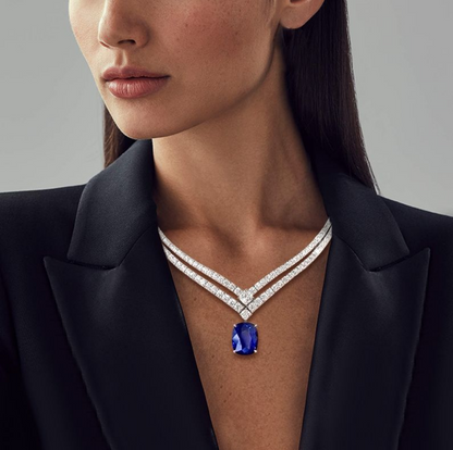 Collana con Zaffiro Blu Taglio Cuscino Doppia Fila