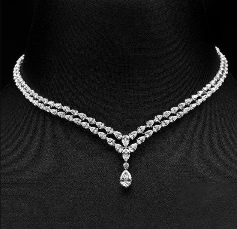 Collana Classica a Doppia Fila con Zaffiro Bianco Taglio Pera