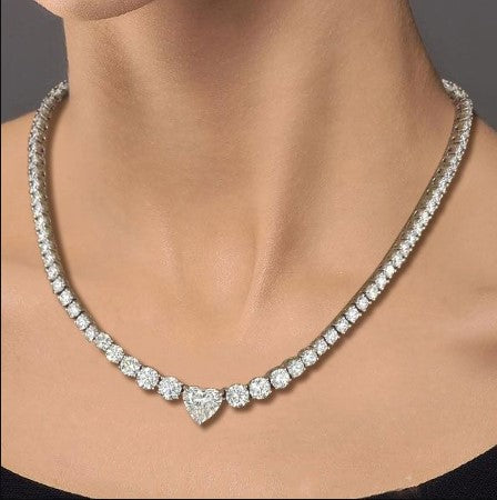 Collana Tennis con Zaffiro Bianco Taglio Cuore