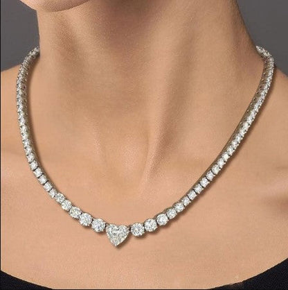 Collana Tennis con Zaffiro Bianco Taglio Cuore
