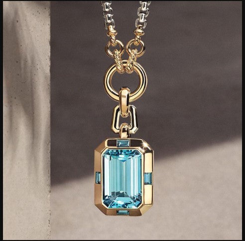 Collana con Zaffiro Acquamarina Taglio Smeraldo Due Tonni