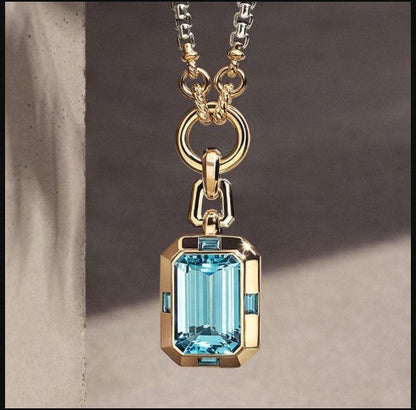 Collana con Zaffiro Acquamarina Taglio Smeraldo Due Tonni