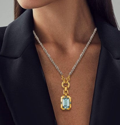 Collana con Zaffiro Acquamarina Taglio Smeraldo Due Tonni