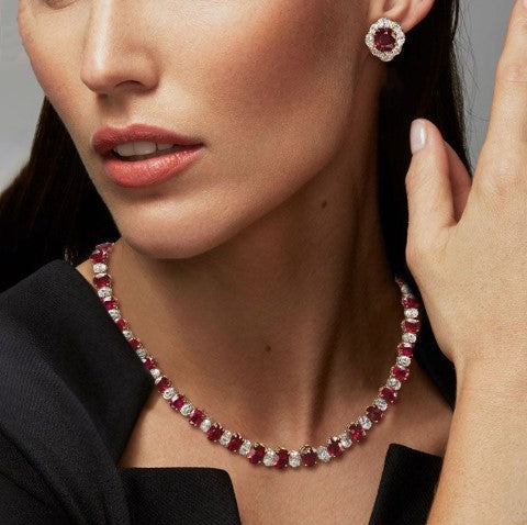 Set Gioielli con Rubino e Zaffiro Taglio Ovale – Collana & Orecchini