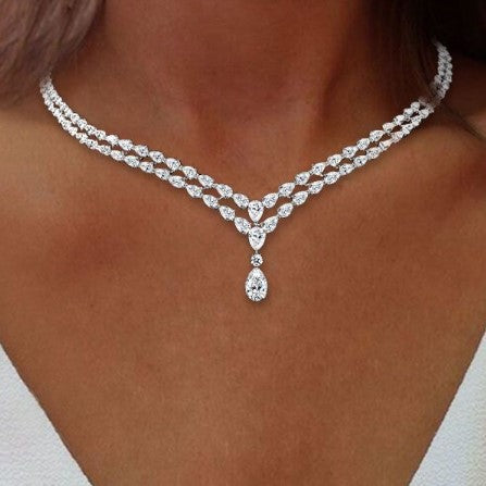 Collana Classica a Doppia Fila con Zaffiro Bianco Taglio Pera