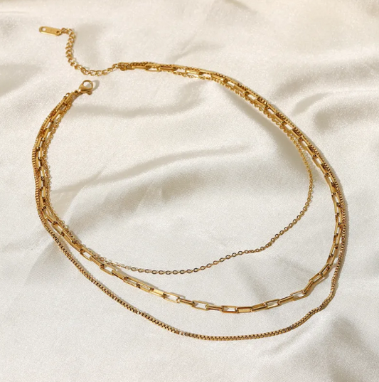 Collana a Tre Strati in Acciaio Inossidabile