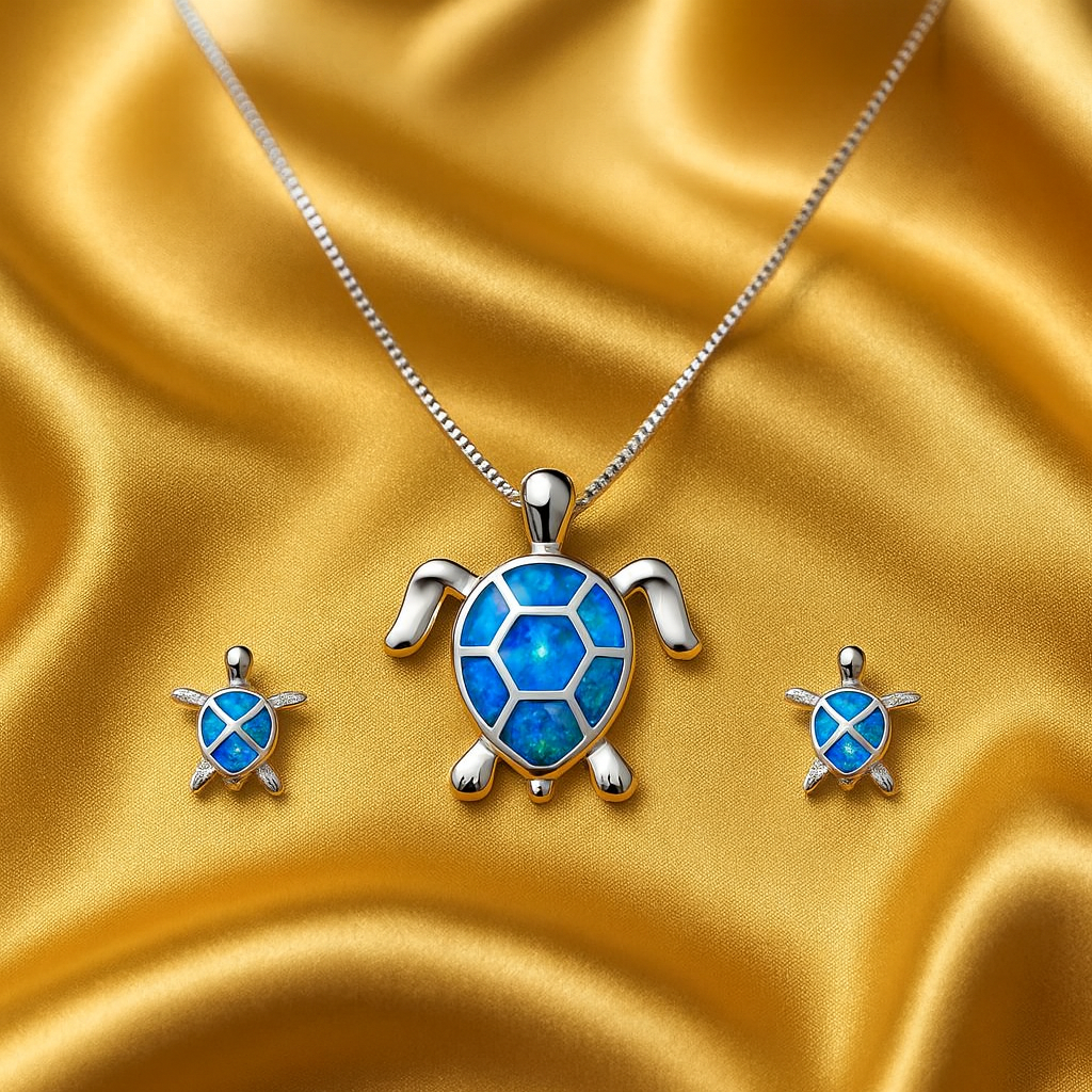 Set Collana + Orecchini Tartaruga Marina Opale e Argento