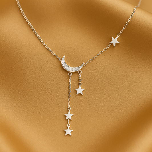 Collana Elegante Luna e Stella in Argento
