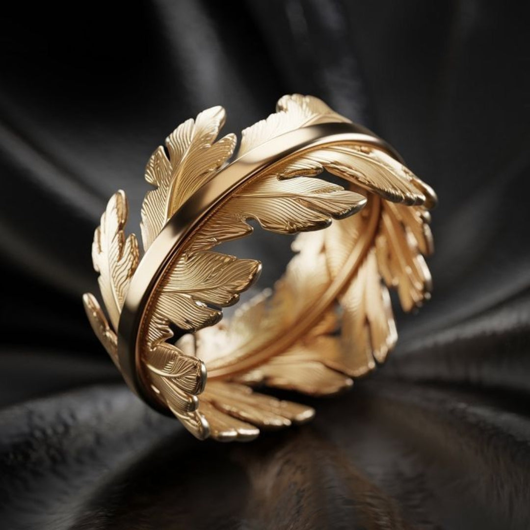 Anello foglia esotica dorata