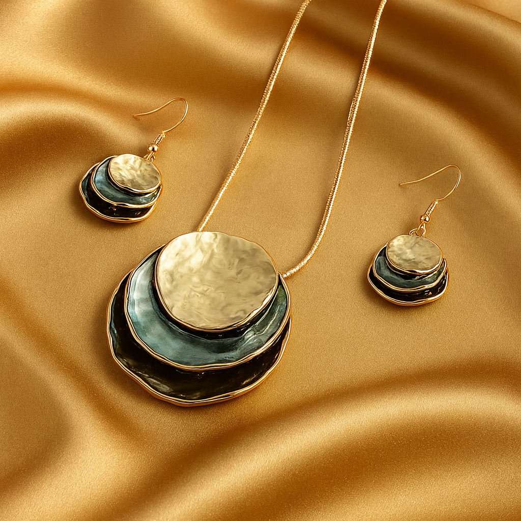 Set Gioielli Vintage con Pietre Stratificate (Collana & Orecchini)