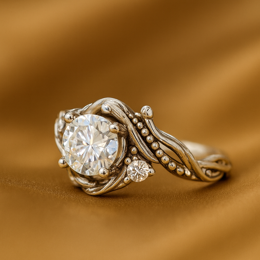 Elegante Anello a Ramo d'Argento con Zirconia