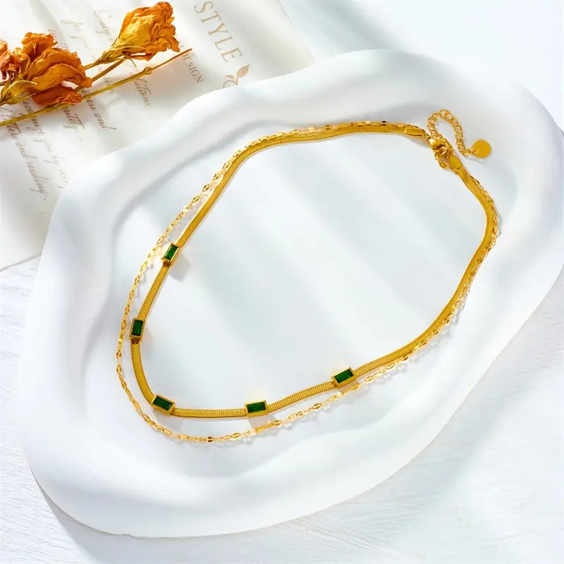 Collana Sorella Gem a Doppio Strato Retrò in Oro