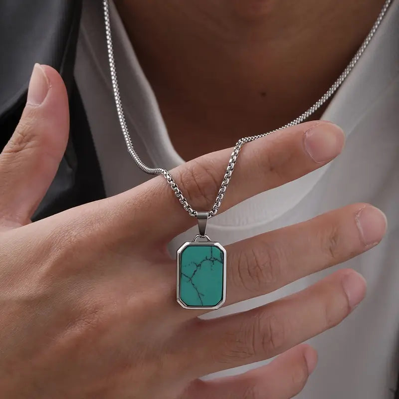 Collana Lussuosa con Ciondolo Pietra Occhio di Tigre Turchese