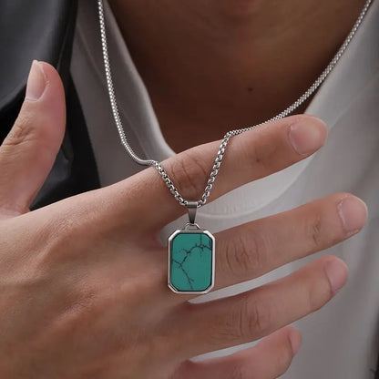 Collana Lussuosa con Ciondolo Pietra Occhio di Tigre Turchese
