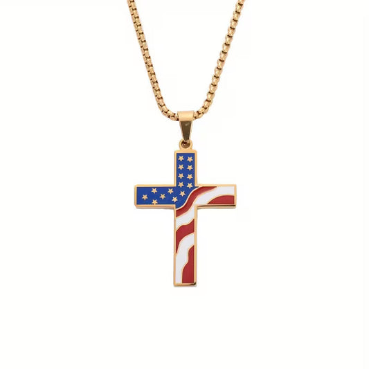 Collana con ciondolo croce bandiera americana