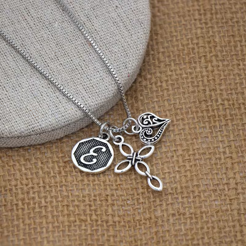 Collana cuore e croce con iniziale