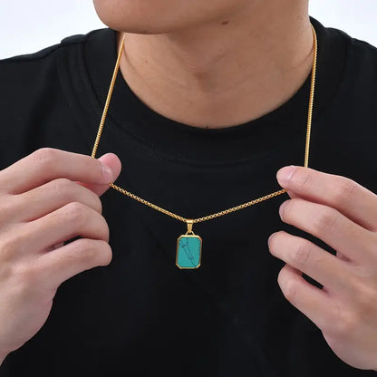 Collana Lussuosa con Ciondolo Pietra Occhio di Tigre Turchese