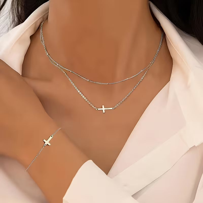 Set collana e bracciale croce 3 pezzi