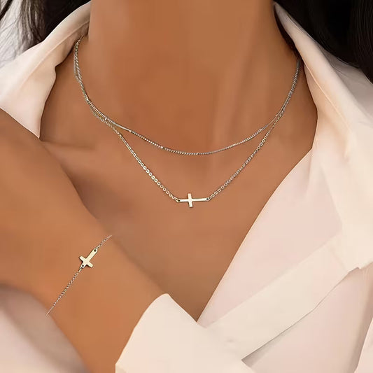 Set collana e bracciale croce 3 pezzi