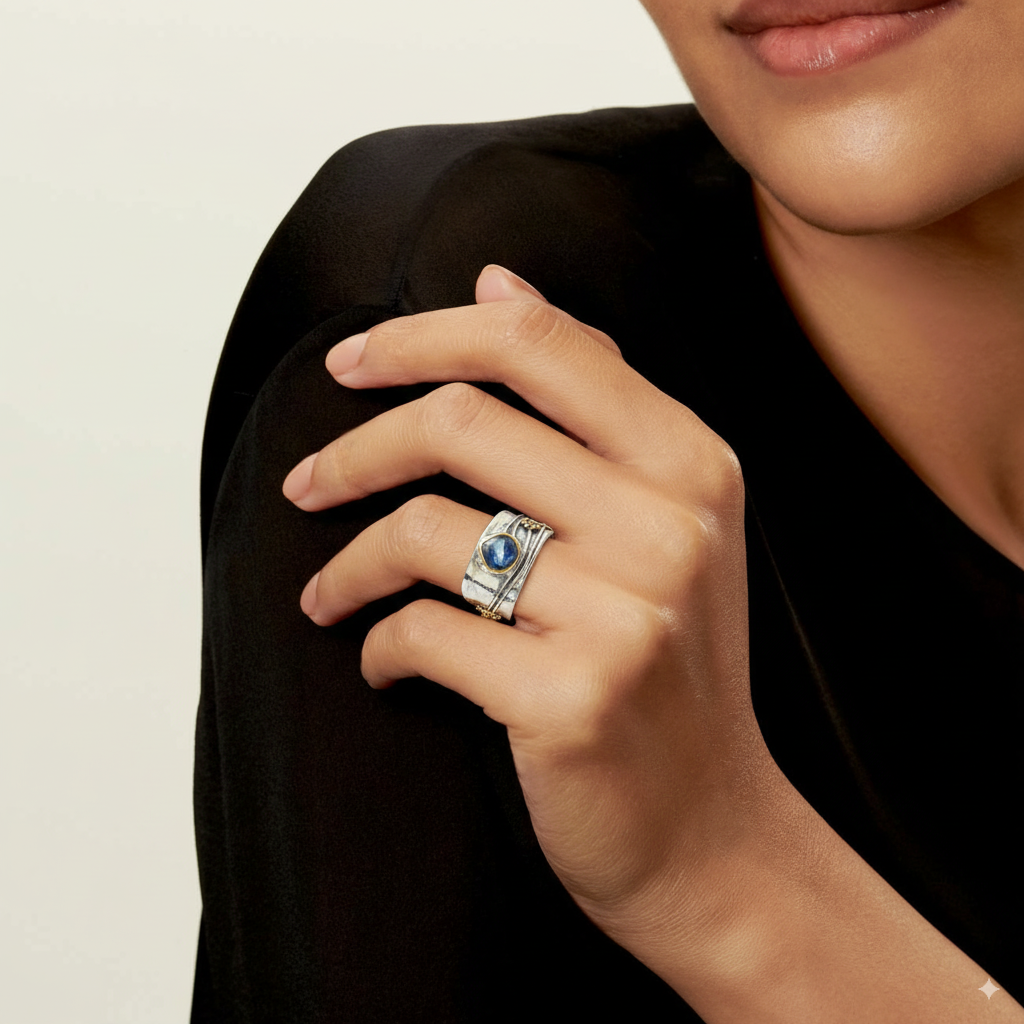 Anello d'argento vintage con cristallo blu