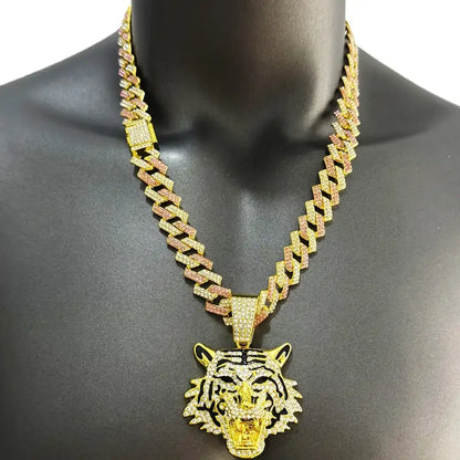 Collana da Uomo con Ciondolo Tigre Placcata Oro