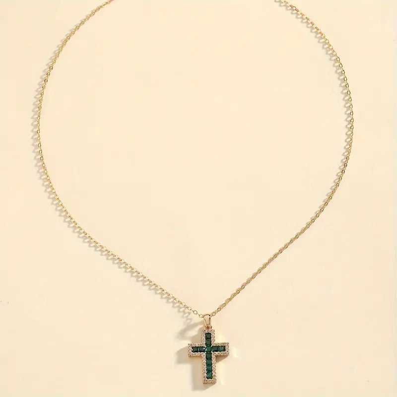 Collana con ciondolo croce smeraldo Solene | Oro