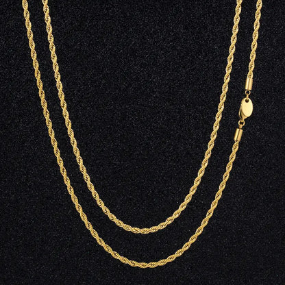 Collana da Uomo a Catena Corda Placcata Oro – 3mm Acciaio Inossidabile