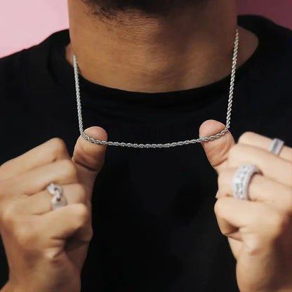 Collana da Uomo a Catena Corda Placcata Oro – 3mm Acciaio Inossidabile