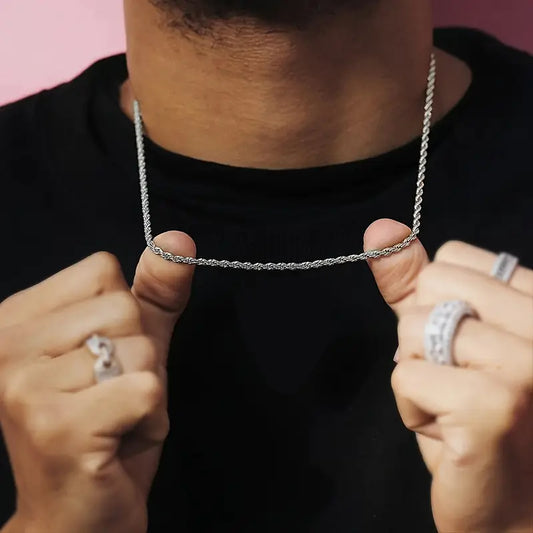 Collana da Uomo a Catena Corda Placcata Oro – 3mm Acciaio Inossidabile