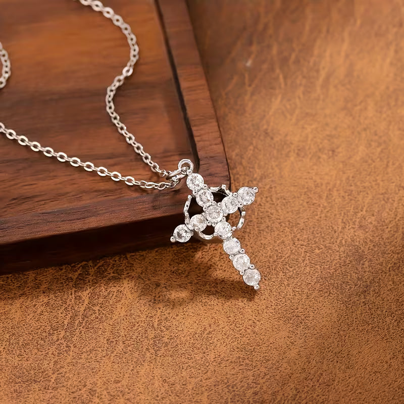 Collana croce corona in acciaio al titanio