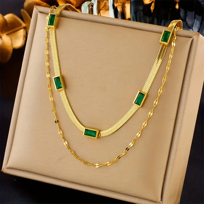 Collana Sorella Gem a Doppio Strato Retrò in Oro