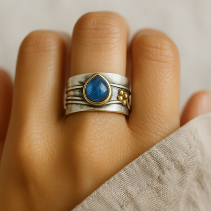 Anello Zaffiro Blu Placcato Argento Vintage